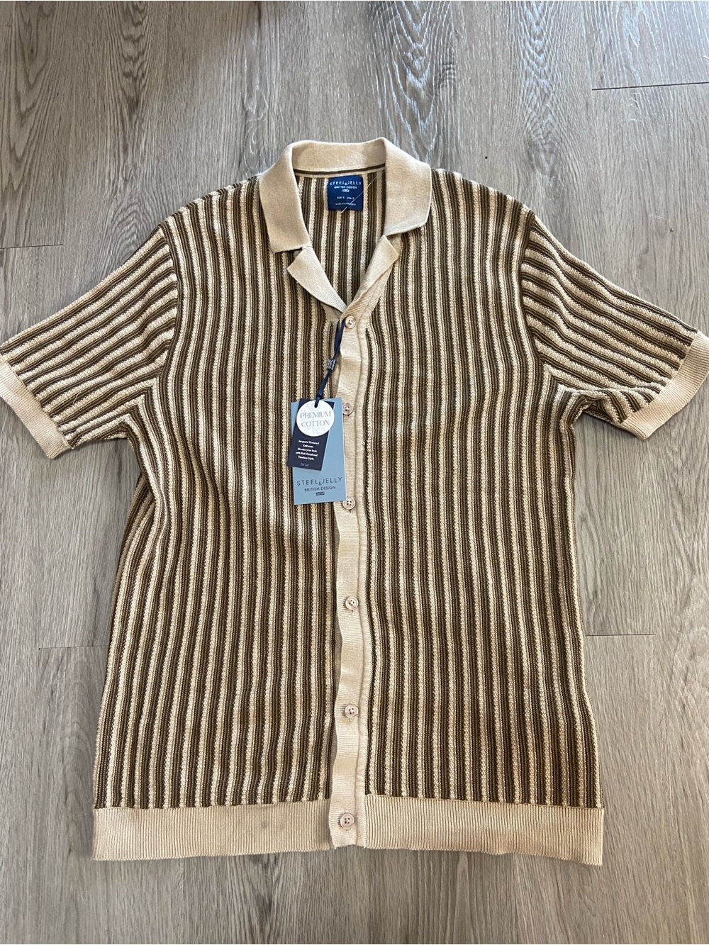 Steel & Jelly Beige-Brown Short Sleeve Knit Button-Down Shirt